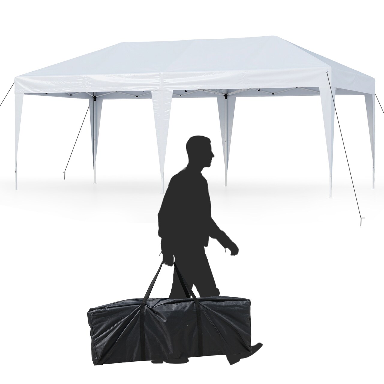 White Oxford Fabric Canopy Tent with Adjustable Metal Frame and Carry Bag
